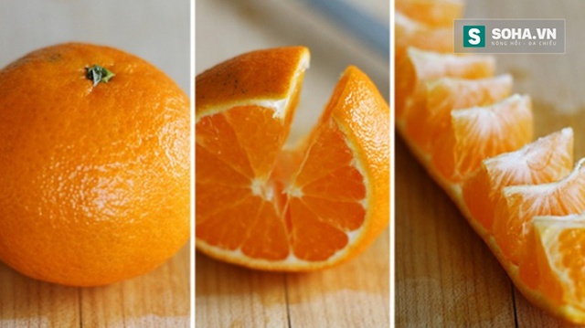
Cắt hai đầu quả cam, để lại phần giữa, khía một nhát và đây là kết quả.
