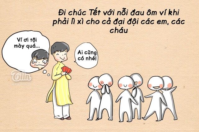 
Đi chúc Tết với nỗi đau ôm ví khi phải lì xì cho cả đại đội các em, các cháu, con cô, con dì đủ thể loại.
