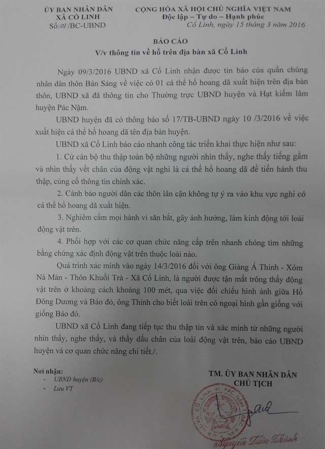 Báo cáo mới nhất của UBND xã Cổ Linh về sự việc