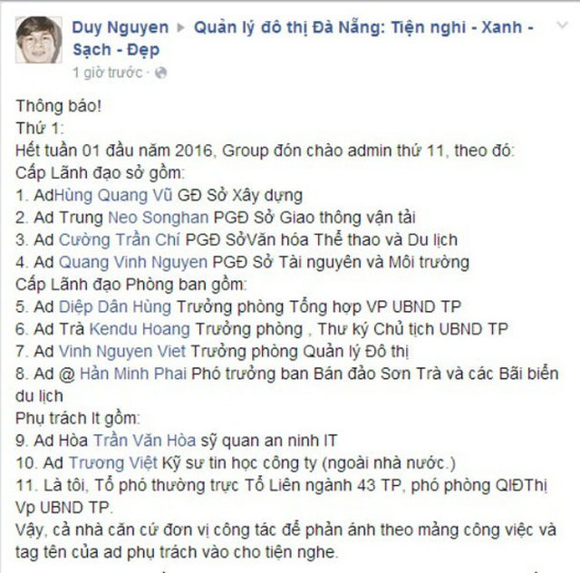 Ảnh chụp từ Facebook diễn đàn ‘Quản lý đô thị Đà Nẵng: Tiện nghi - Xanh - Sạch - Đẹp’.