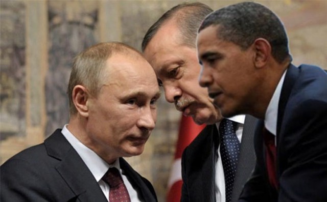 Tổng thống Nga Putin, Tổng thống Thổ Nhĩ Kỳ Erdogan (giữa) và Tổng thống Mỹ Obama.