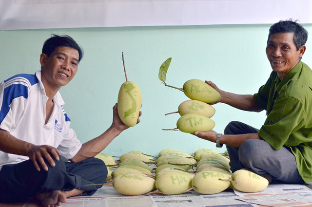 Sản phẩm xoài chữ và xoài hình bản đồ Việt Nam - Ảnh: Ngọc Tài