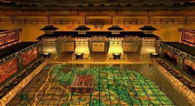 
Hình ảnh mô phỏng địa cung của Tần Thủy Hoàng với các dòng sông thủy ngân bên trong.
