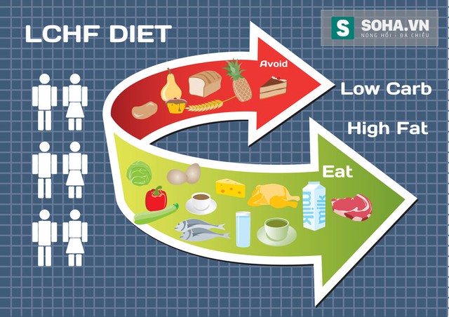 
Hình minh họa chế độ ăn kiêng LCHF low-carb high-fat.
