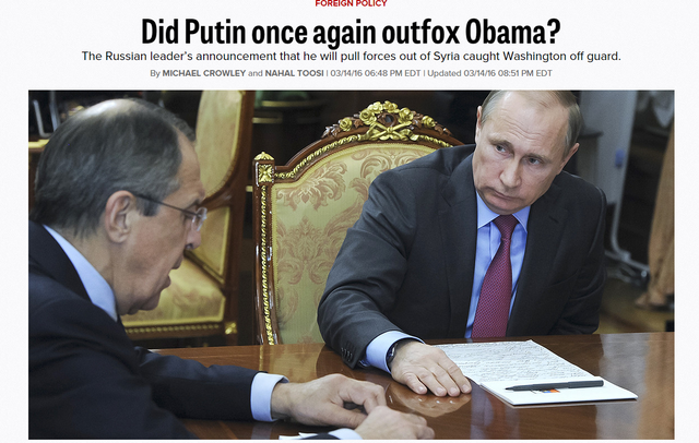 
Chuyên mục Chính sách Đối ngoại của tạp chí Politico chạy dòng tít: Phải chăng một lần nữa Putin lại qua mặt Obama?
