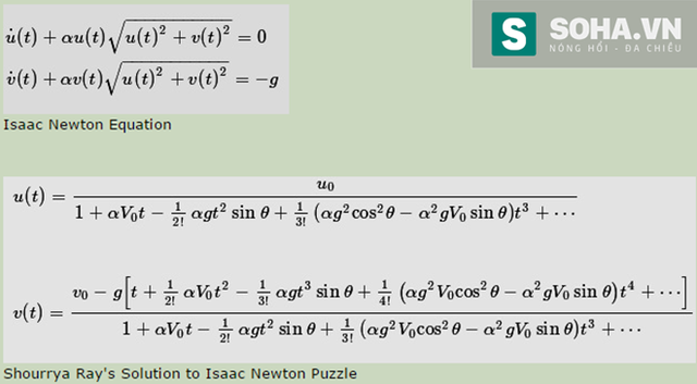 
Bài toán của Newton (phía trên) và kết quả nghiệm của chàng trai 16 tuổi (dưới)

