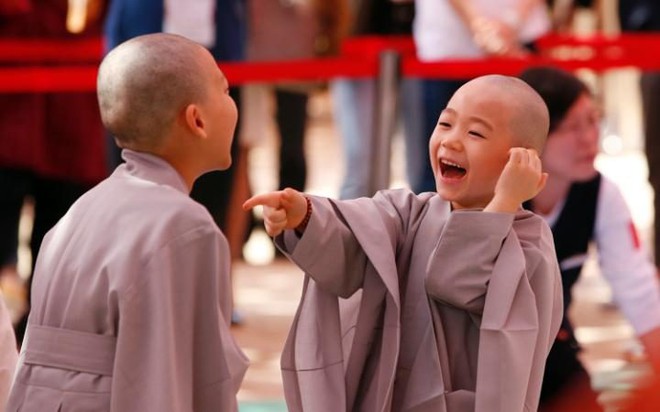
Hai cậu bé cười hồn nhiên sau khi được cạo tóc để tham gia nghi thức chuẩn bị cho lễ Phật Đản sắp tới tại ngôi chùa Jogye ở thành phố Seoul, Hàn Quốc.
