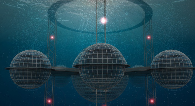 
Mô hình căn cứ dưới nước theo ý tưởng Biosphere.
