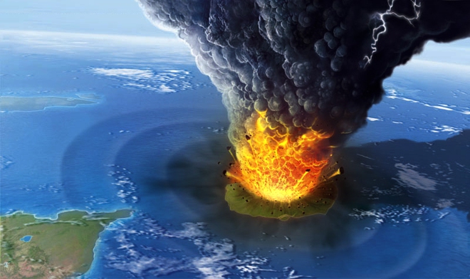 
Hình ảnh phục dựng vụ nổ của núi lửa Krakatau năm 1883. Nguồn: Internet.
