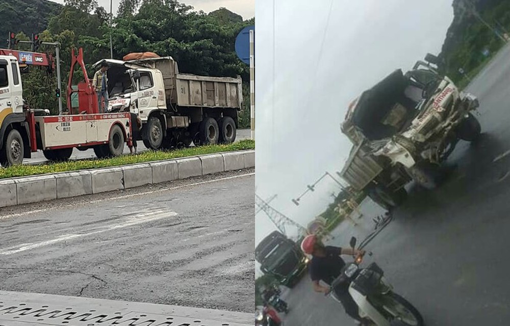 Va chạm với xe tải, xe bồn chở dầu lao xuống sông ở Ninh Bình - Ảnh 1.