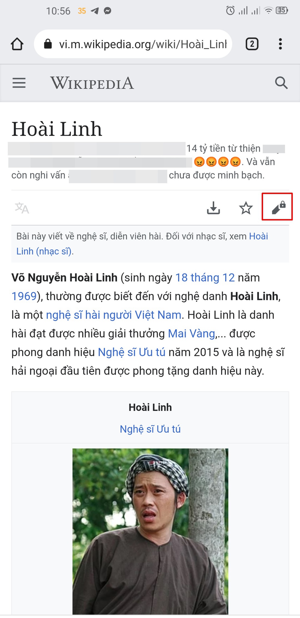 NS Hoài Linh bị sửa tiểu sử trên Wikipedia, những lời thóa mạ liên quan đến 14 tỷ từ thiện - Ảnh 1.