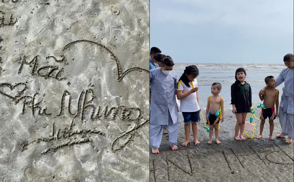 Clip con nuôi Phi Nhung viết tên mẹ lên cát, gửi một thông điệp xót xa tới người quá cố
