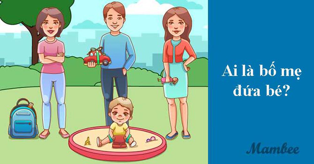 5 giây xem tranh và giải câu đố yêu cầu tư duy logic: Trong 3 người lớn, ai là bố mẹ đứa bé? - Ảnh 1.