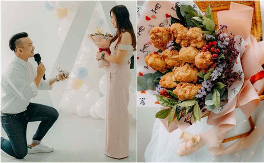 Chàng trai quỳ gối cầu hôn bạn gái bằng "bó hoa" gà rán, tiết lộ lý do đặc biệt