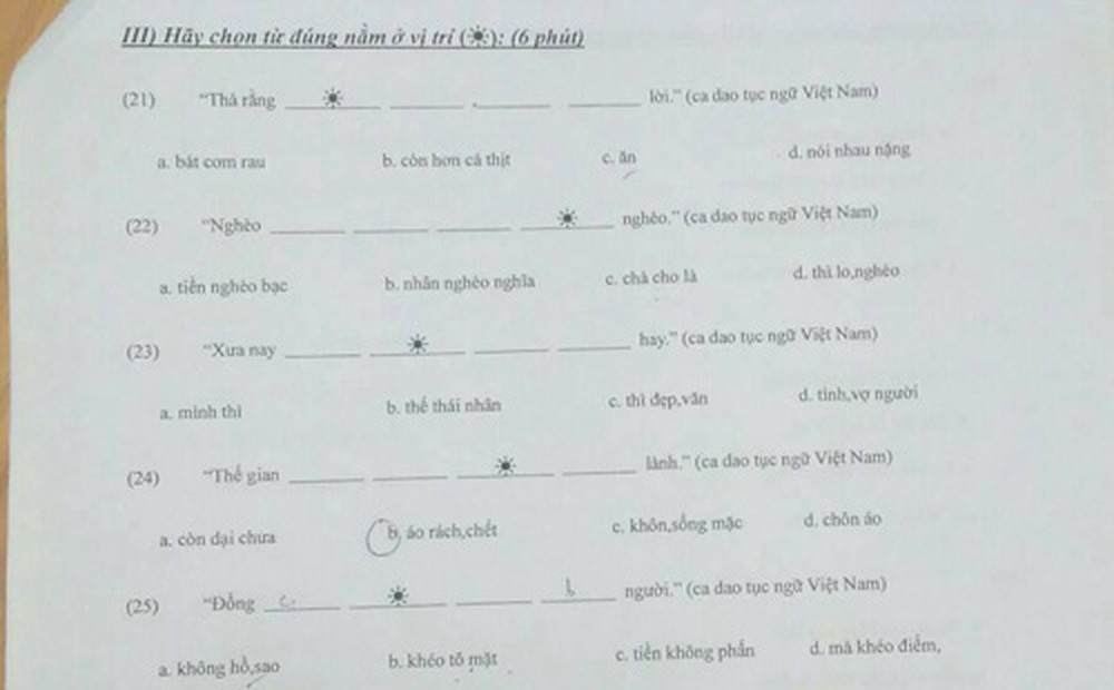 Bài kiểm tra tiếng Việt cho người nước ngoài toàn ca dao tục ngữ, dân bản địa cũng tiền đình vì khó