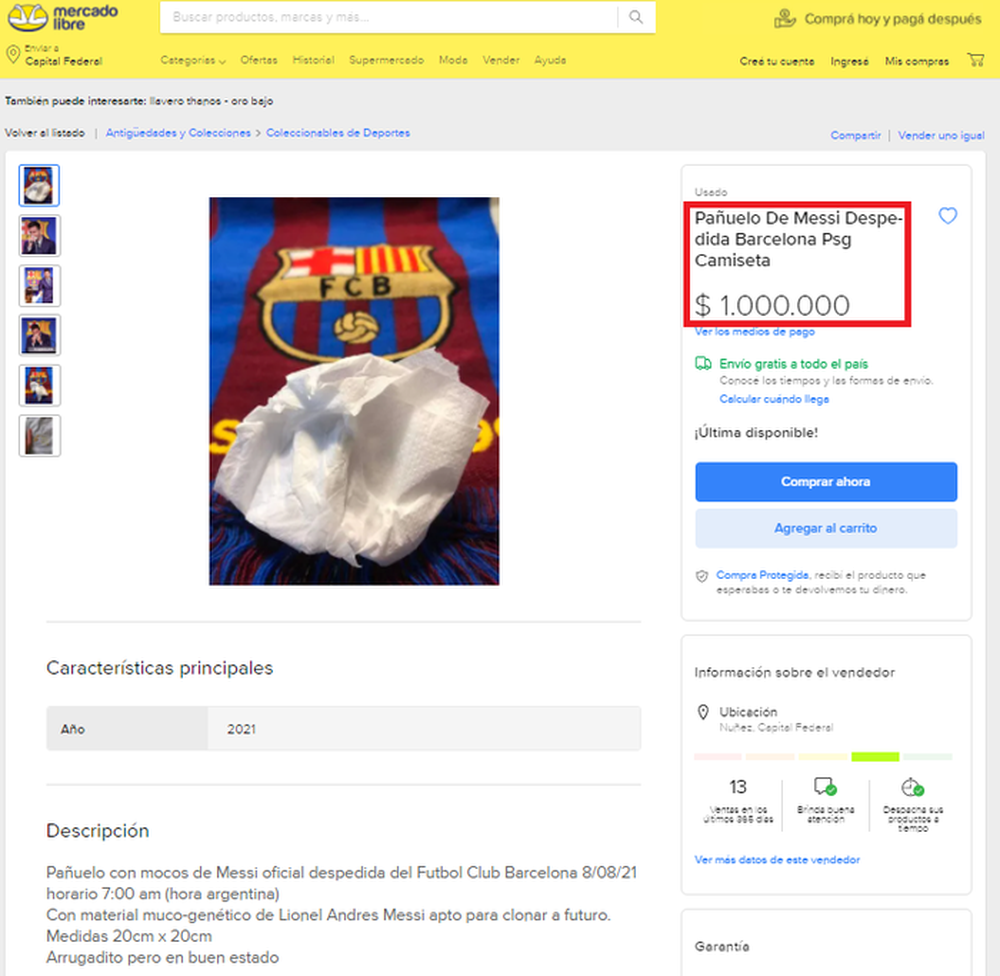 Giấy xì mũi của Messi được bán với giá 1 triệu USD - Ảnh 1.