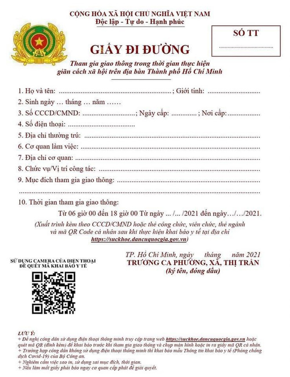 TP. HCM đổi giấy đi đường mới từ 0h đêm nay