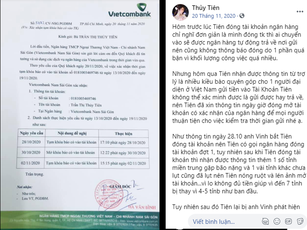 Dân mạng tấn công fanpage Thủy Tiên vì tạm khóa báo có, lật lại phát ngôn của nữ ca sĩ về tài khoản từ thiện - Ảnh 4. Dân mạng tấn công fanpage Thủy Tiên vì tạm khóa báo có, lật lại phát ngôn của nữ ca sĩ về tài khoản từ thiện - Ảnh 4.
