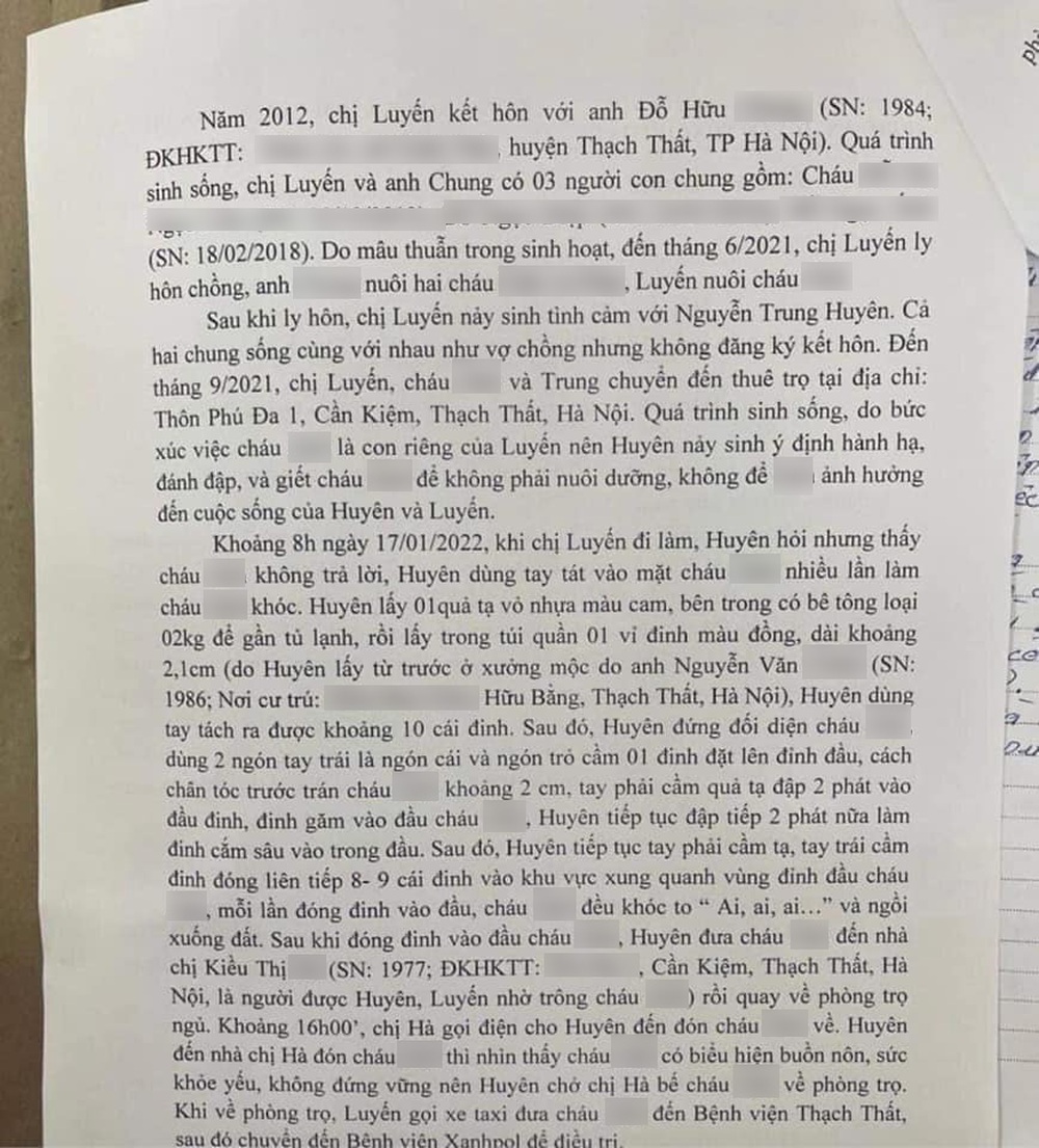 Rùng mình bản lời khai nghi của gã nhân tình bạo hành bé 3 tuổi: Dùng tạ đóng đinh vào đầu - Ảnh 1.