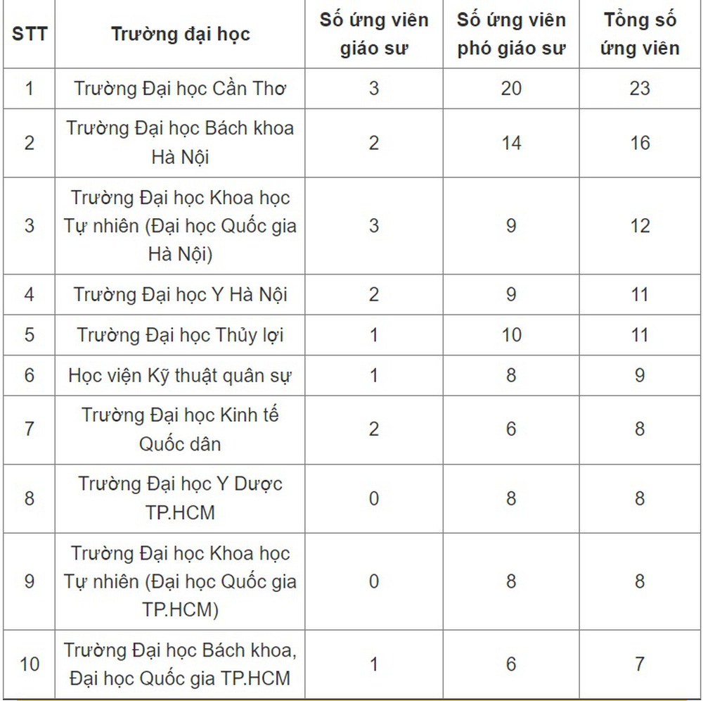 Những trường đại học có nhiều ứng viên giáo sư, phó giáo sư nhất năm 2022 - Ảnh 2.