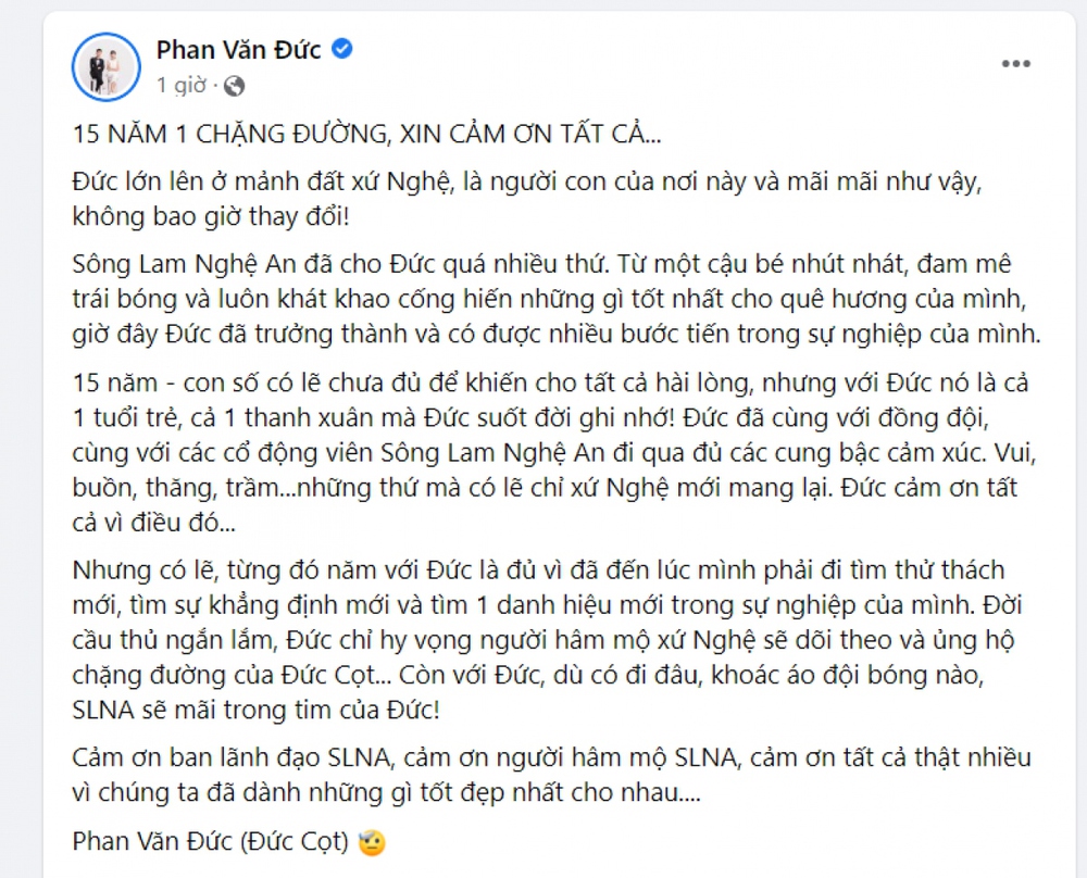 Phan Văn Đức viết tâm thư chia tay SLNA - Ảnh 2.