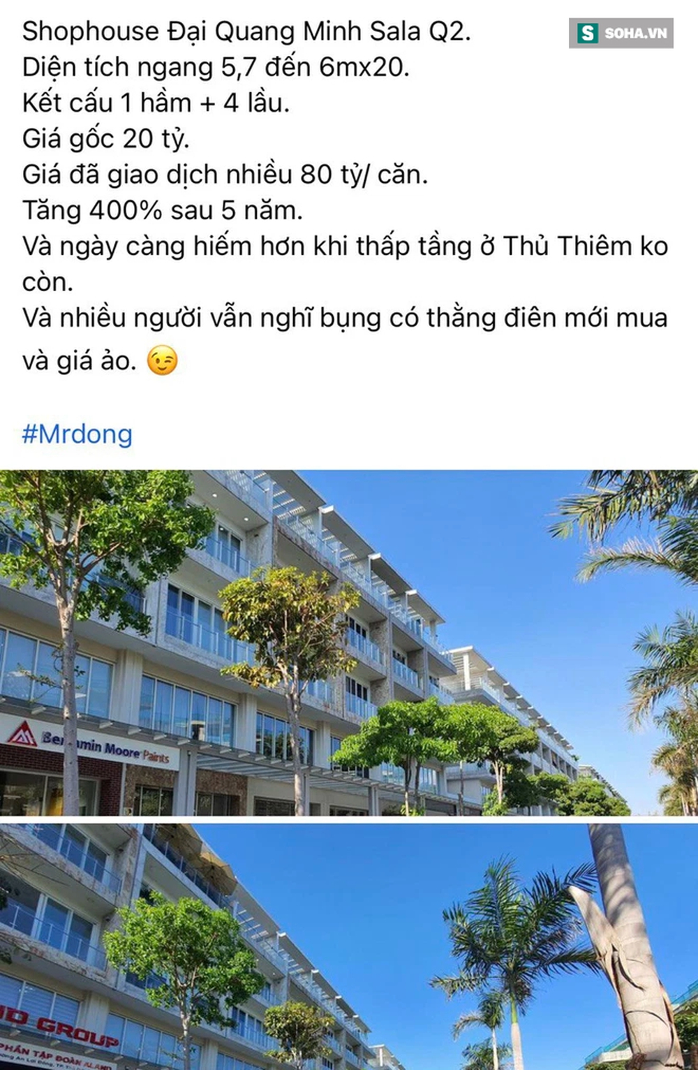 Shophouse Thủ Thiêm tăng giá 400%, dân mạng thảng thốt: Cơn điên của kẻ lắm tiền - Ảnh 1.