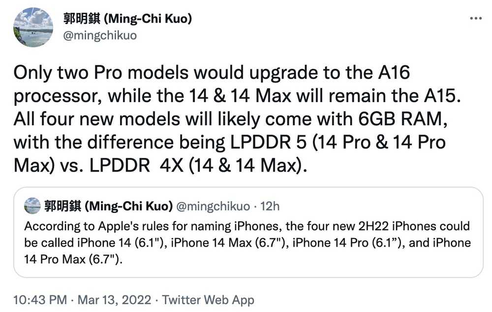 Ông đồng Ming-Chi Kuo: Chỉ có iPhone 14 Pro và 14 Pro Max được trang bị chip A16 - Ảnh 1.