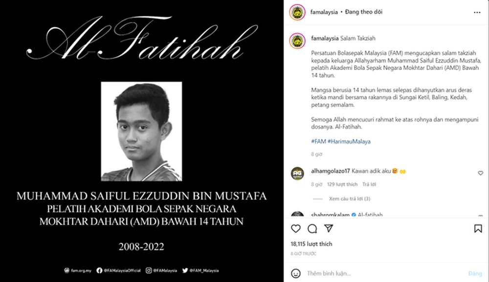 Cầu thủ nhí Malaysia tử vong ở tuổi 13 vì đuối nước - Ảnh 4.