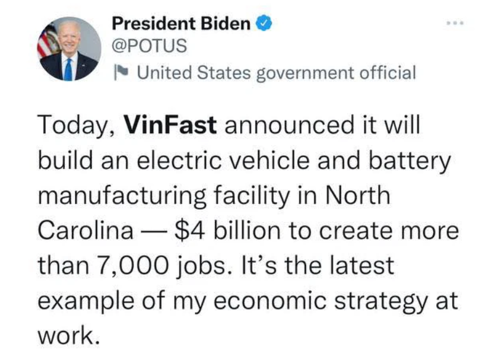 US President Joe Biden congratulates VinFast on building a $4 billion factory in the US - Photo 1.