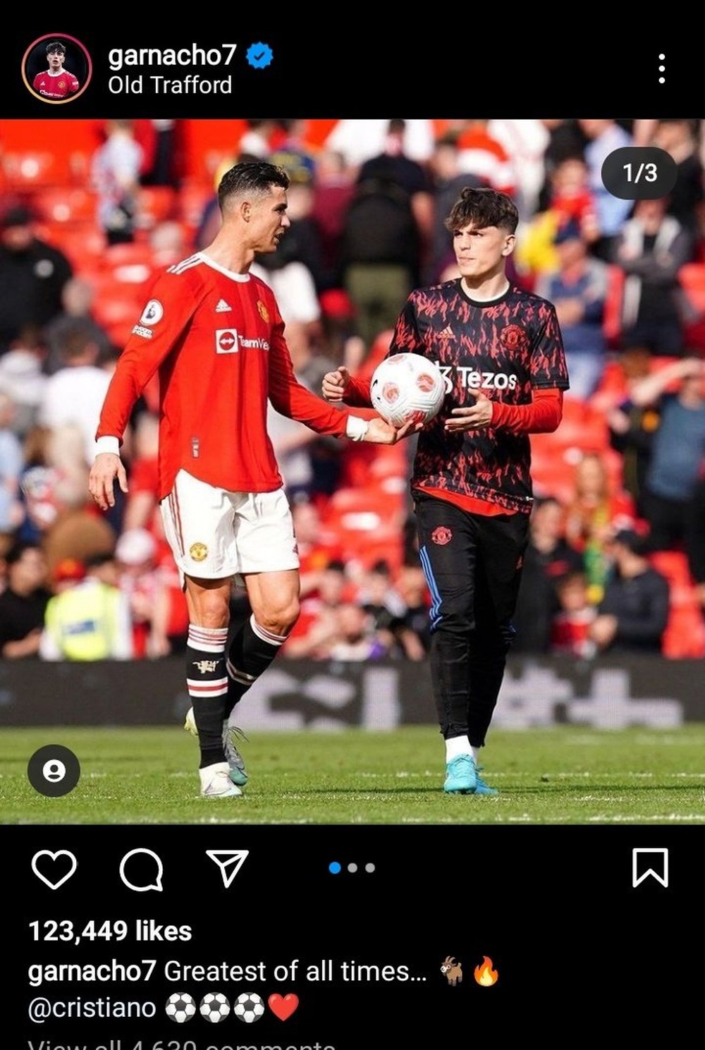 Aguero hạ thấp Ronaldo trên Instagram của cầu thủ MU được CR7 tặng bóng - Ảnh 1.