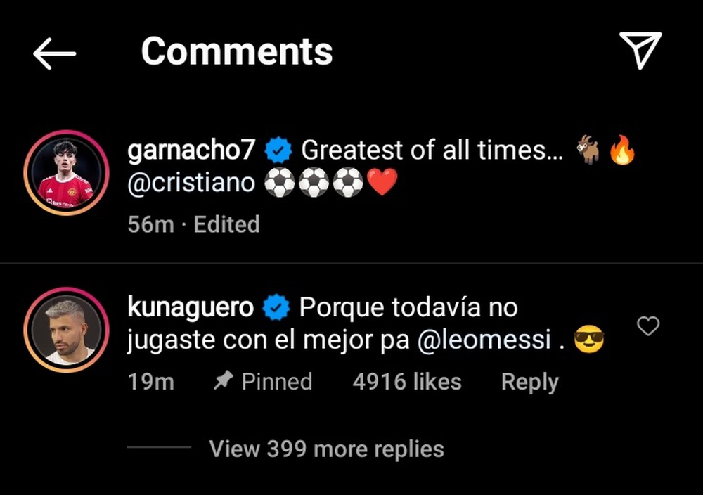 Aguero hạ thấp Ronaldo trên Instagram của cầu thủ MU được CR7 tặng bóng - Ảnh 2.