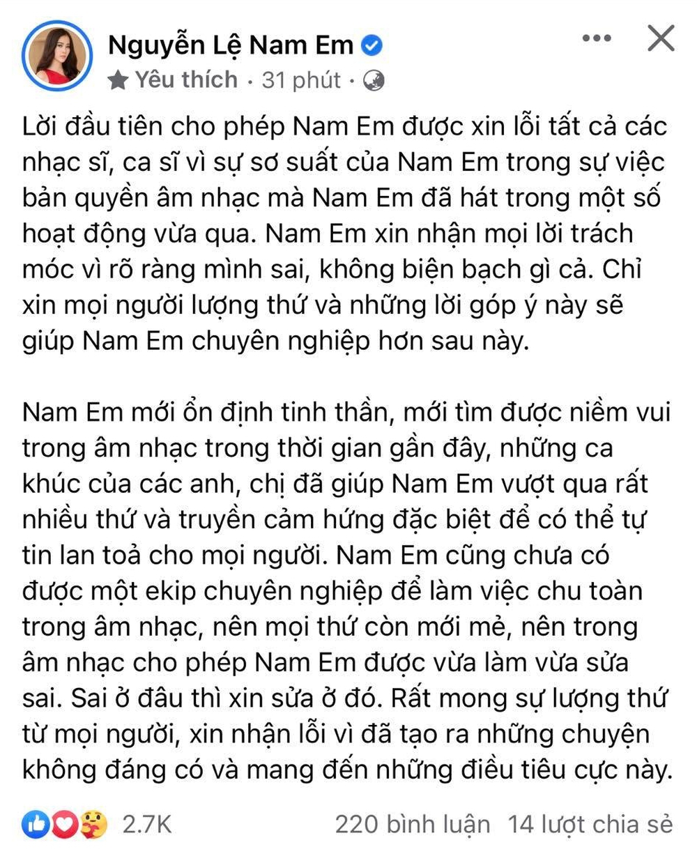 Bị tố sử dụng trái phép ca khúc của Tóc Tiên, Nam Em lên tiếng xin lỗi - Ảnh 1.