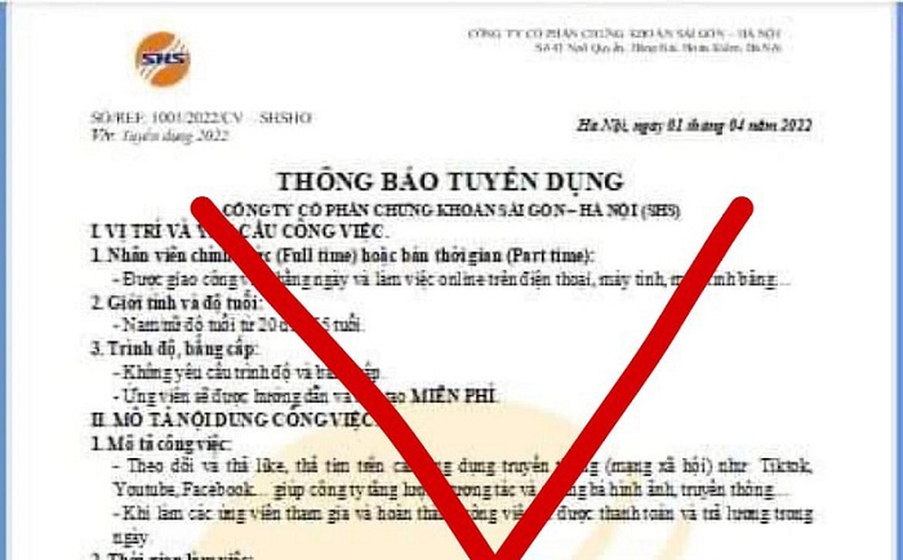 'Công ty chứng khoán' tuyển dụng lạ đời: Chỉ cần like, thả tim trên MXH, kiếm 500.000 đồng/ngày