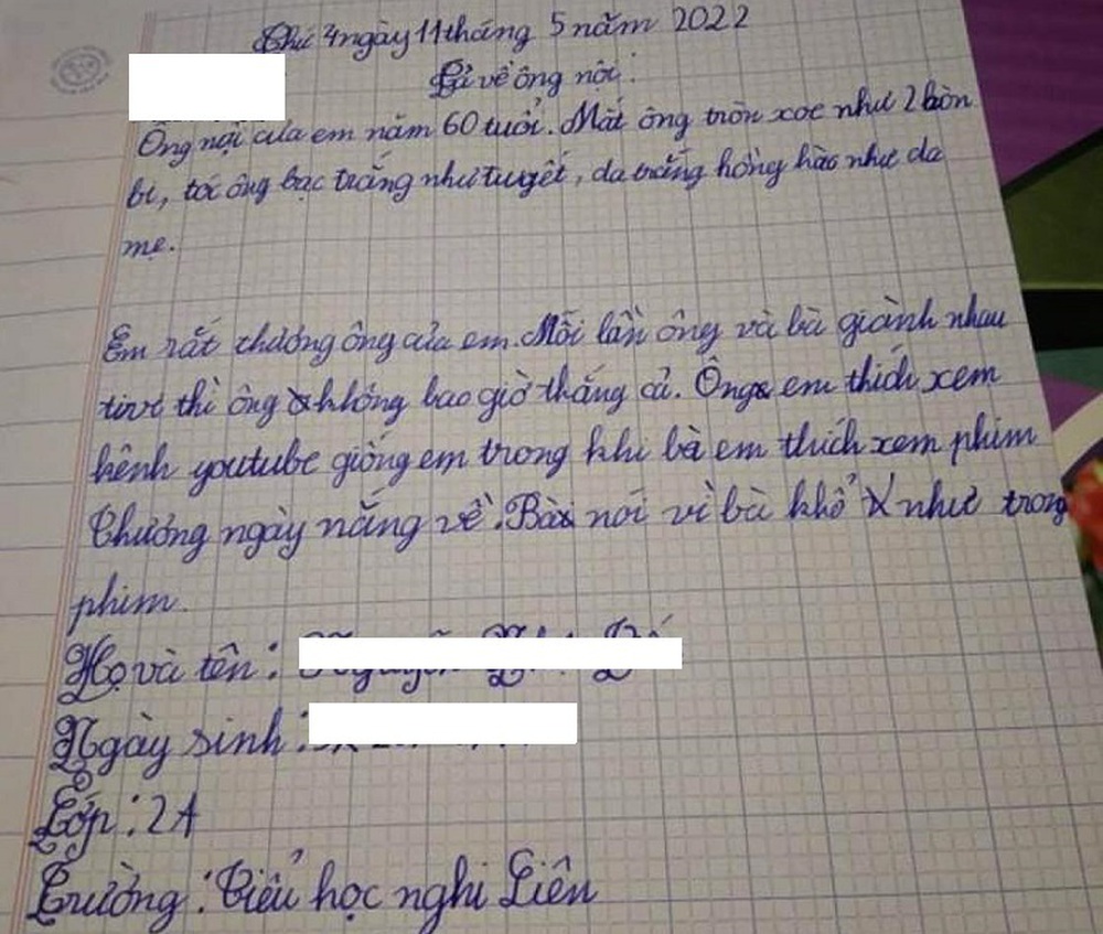 Làm văn tả ông nội, học sinh lớp 2 vô tình tiết lộ thói xấu hằng ngày của ông - Ảnh 1.