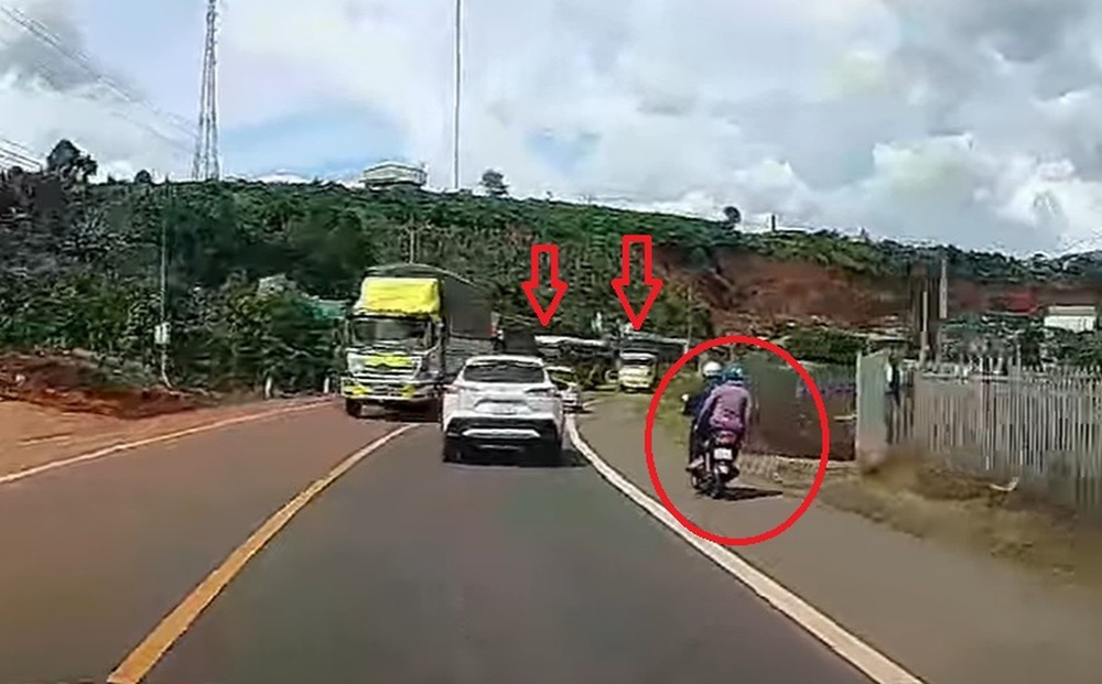 Clip xe tải vượt ẩu, cướp làn ngược chiều, người gây họa cho người đi xe máy
