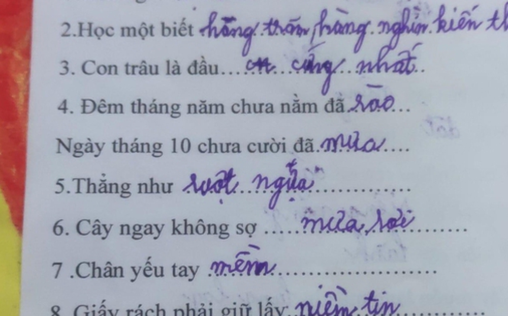 Học sinh cấp 1 làm bài tập tiếng Việt, mới câu đầu tiên mà phụ huynh đã "cười ngất tới 3 ngày"