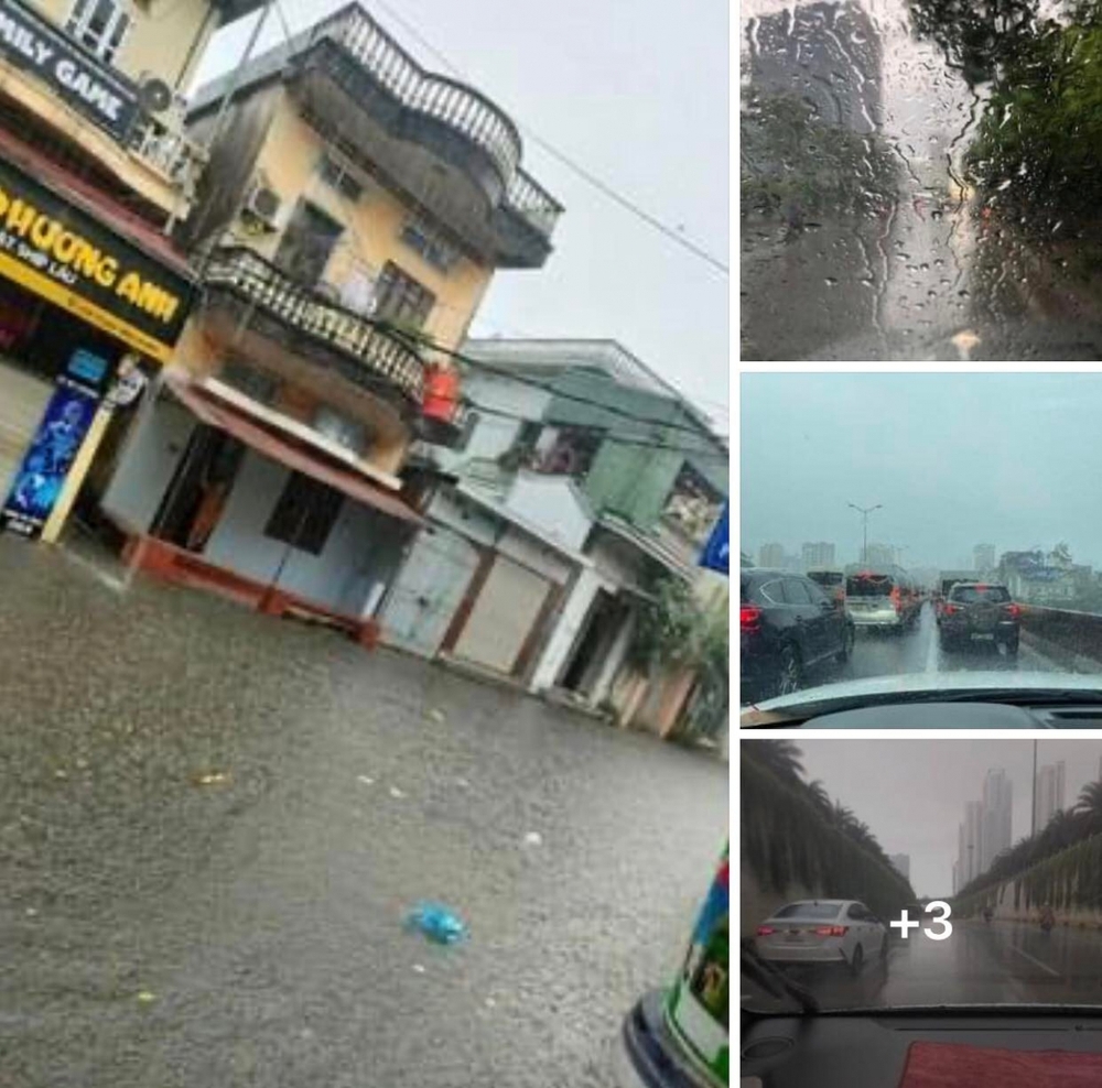 Nhiều tuyến đường ở Hà Nội ngập sau cơn mưa đúng giờ cao điểm sáng - Ảnh 1.