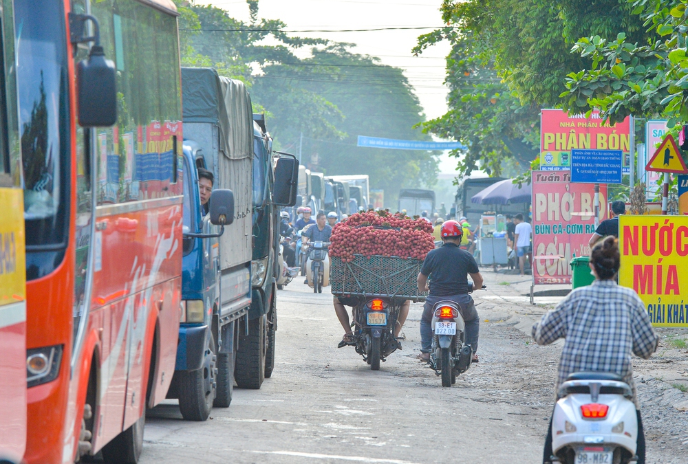 Ảnh: Người dân Bắc Giang cõng hàng tạ vải thiều đi bán từ 5h sáng khiến đường phố đỏ rực, tắc dài - Ảnh 16.