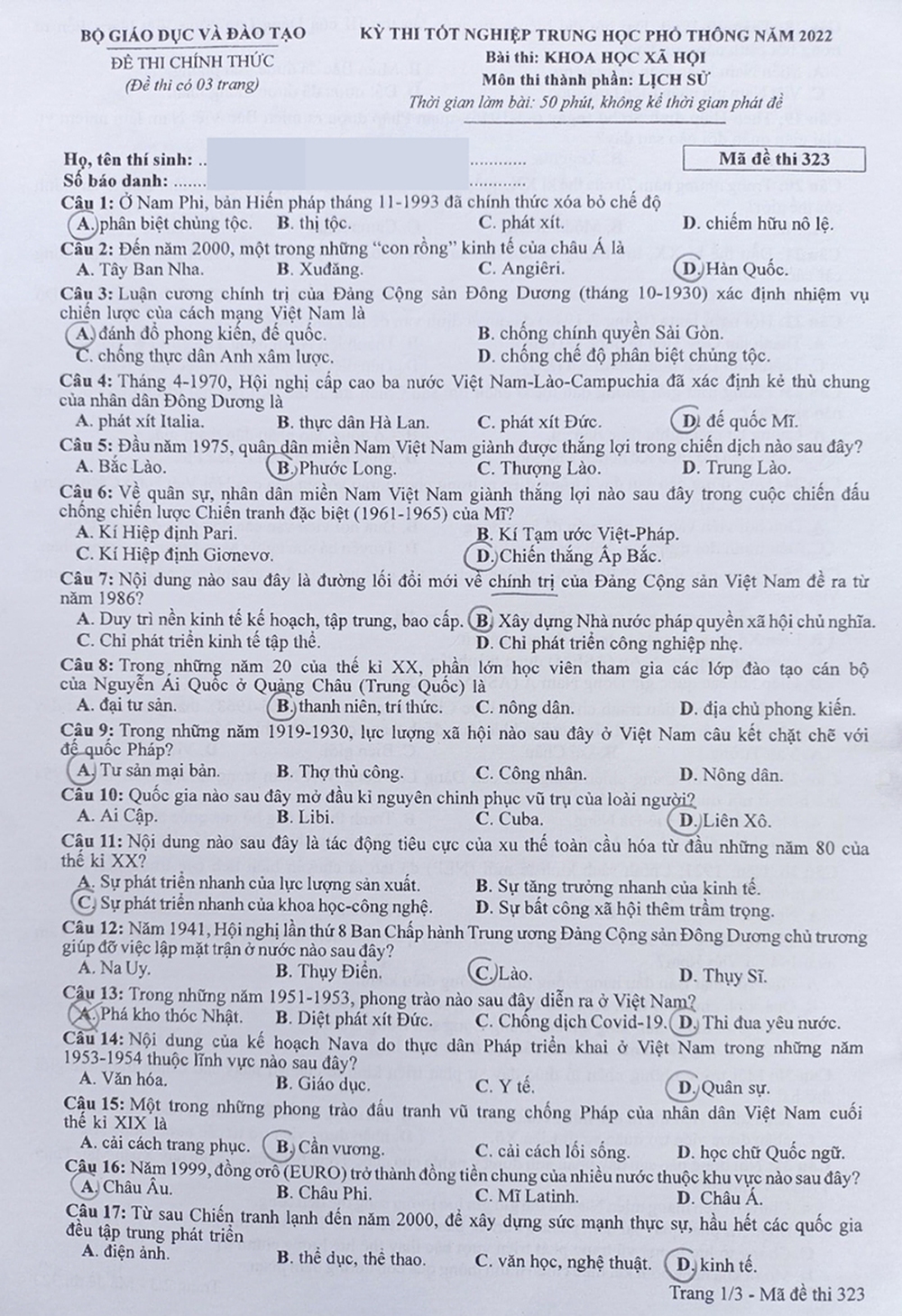Đề thi và đáp án môn Lịch sử tốt nghiệp THPT năm 2022 - Ảnh 11.