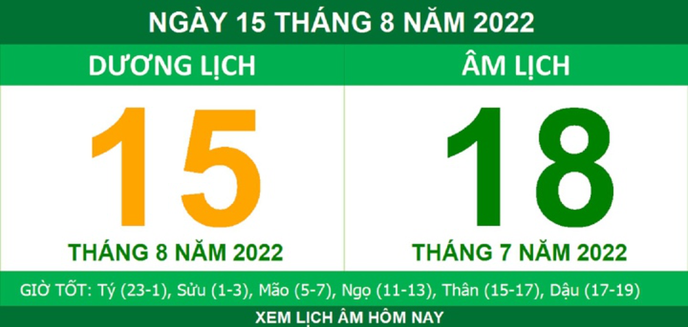 Lịch âm hôm nay thứ Hai ngày 15/8 - Ảnh 1.