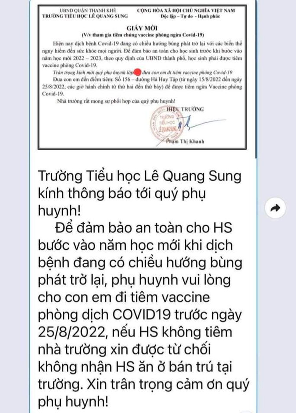 Thực hư chuyện học sinh không tiêm vắc-xin Covid-19 thì không được học bán trú - Ảnh 1.