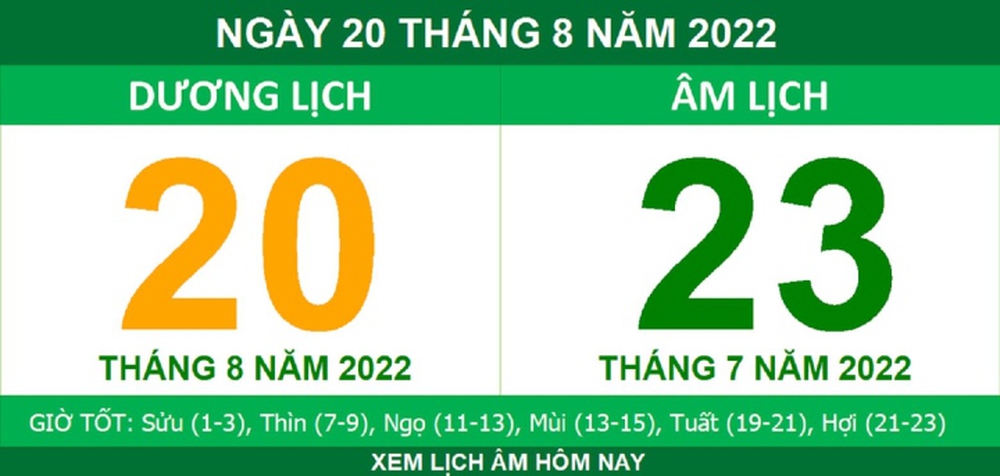 Lịch âm hôm nay thứ Bảy ngày 20/8 - Ảnh 1.