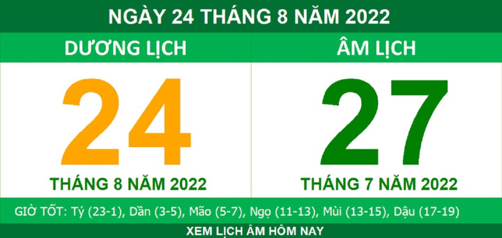 Lịch âm hôm nay thứ Tư ngày 24/8 - Ảnh 1.