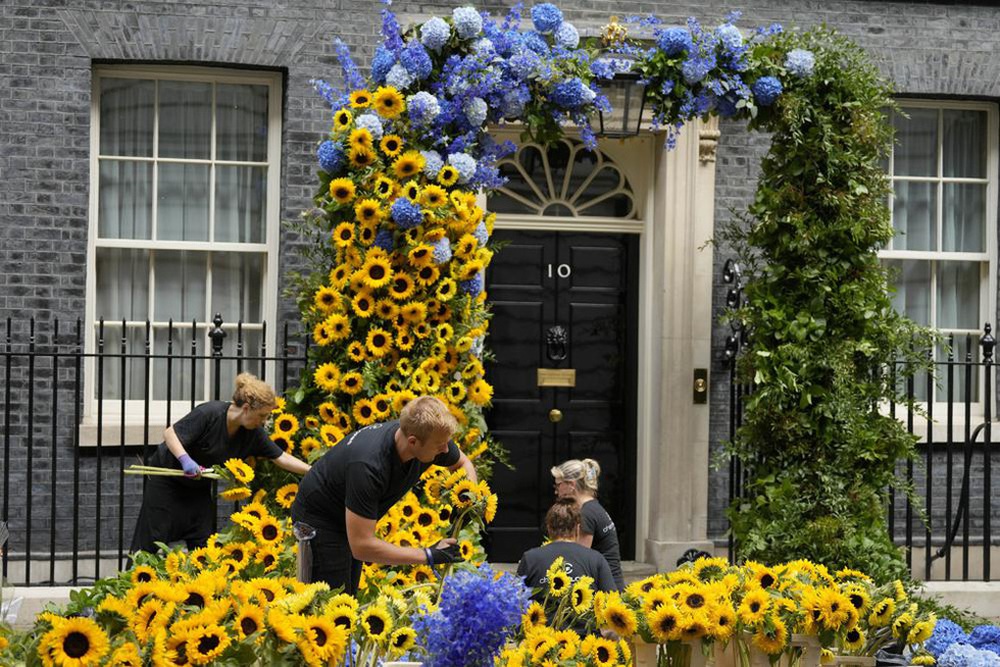 Phủ thủ tướng Anh dựng cổng hoa hướng dương để ủng hộ Ukraine - Ảnh 4.