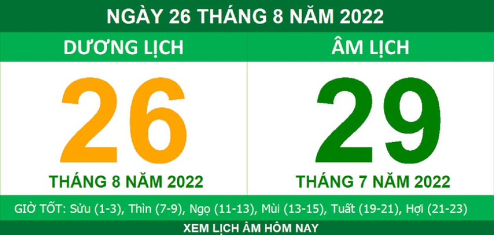 Xem lịch âm hôm nay thứ Sáu ngày 26/8 - Ảnh 1.