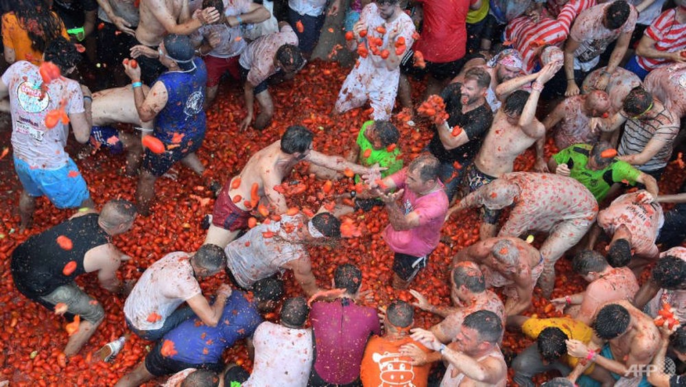 Lễ hội ném cà chua nhuộm đỏ thị trấn ở Tây Ban Nha - Ảnh 10.
