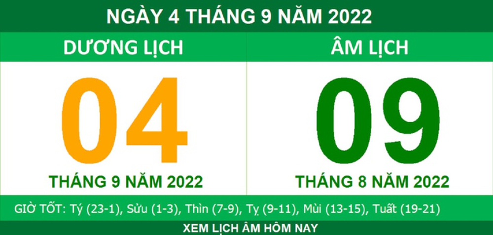 Xem lịch âm hôm nay Chủ nhật ngày 4/9 - Ảnh 1.