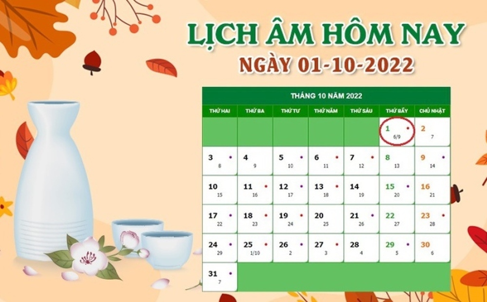 Lịch âm hôm nay bao nhiêu? Xem hướng và giờ xuất hành tốt ngày 1/10/2022