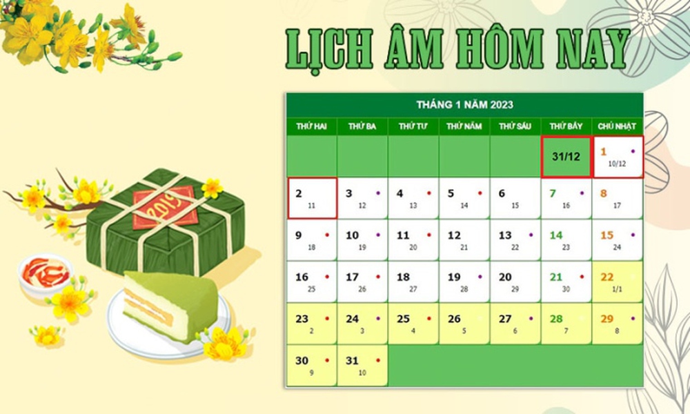 Lịch âm 2/1 – Tra cứu lịch âm hôm nay thứ 2 ngày 2/1/2023