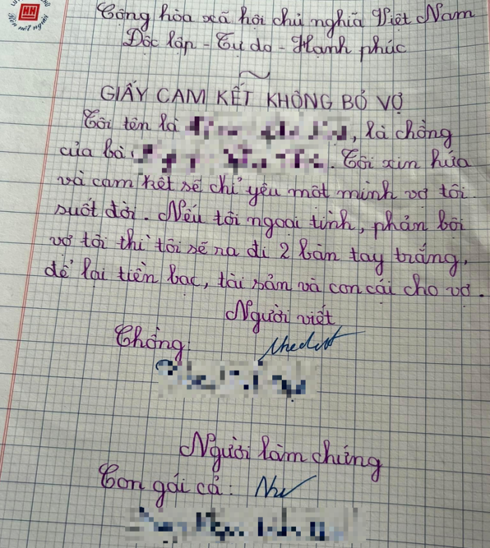 Bé gái soạn ‘giấy cam kết không bỏ vợ’ cho bố ký, đọc nội dung mà toát mồ hôi - Ảnh 1.